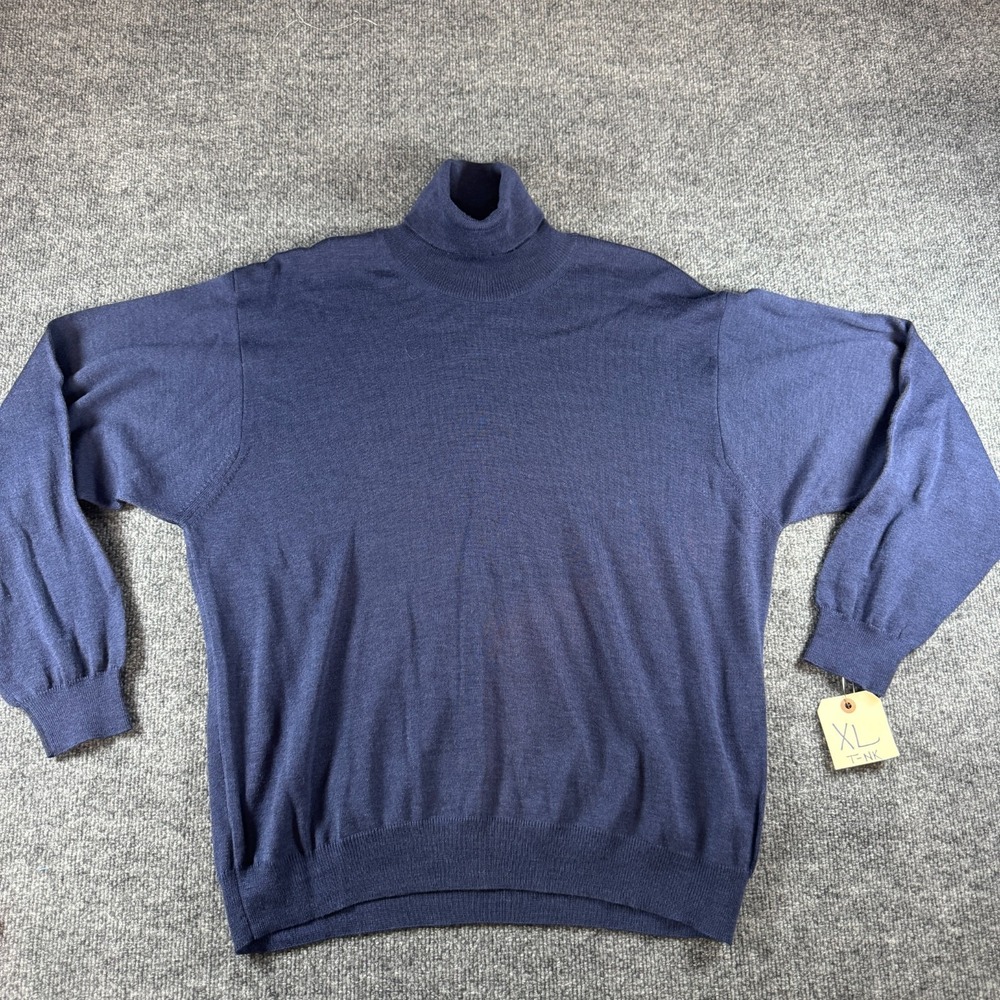Paolo Valenzi Turtleneck Sweater Mens XL Blue Merino Wool Blend Knit Pullover
